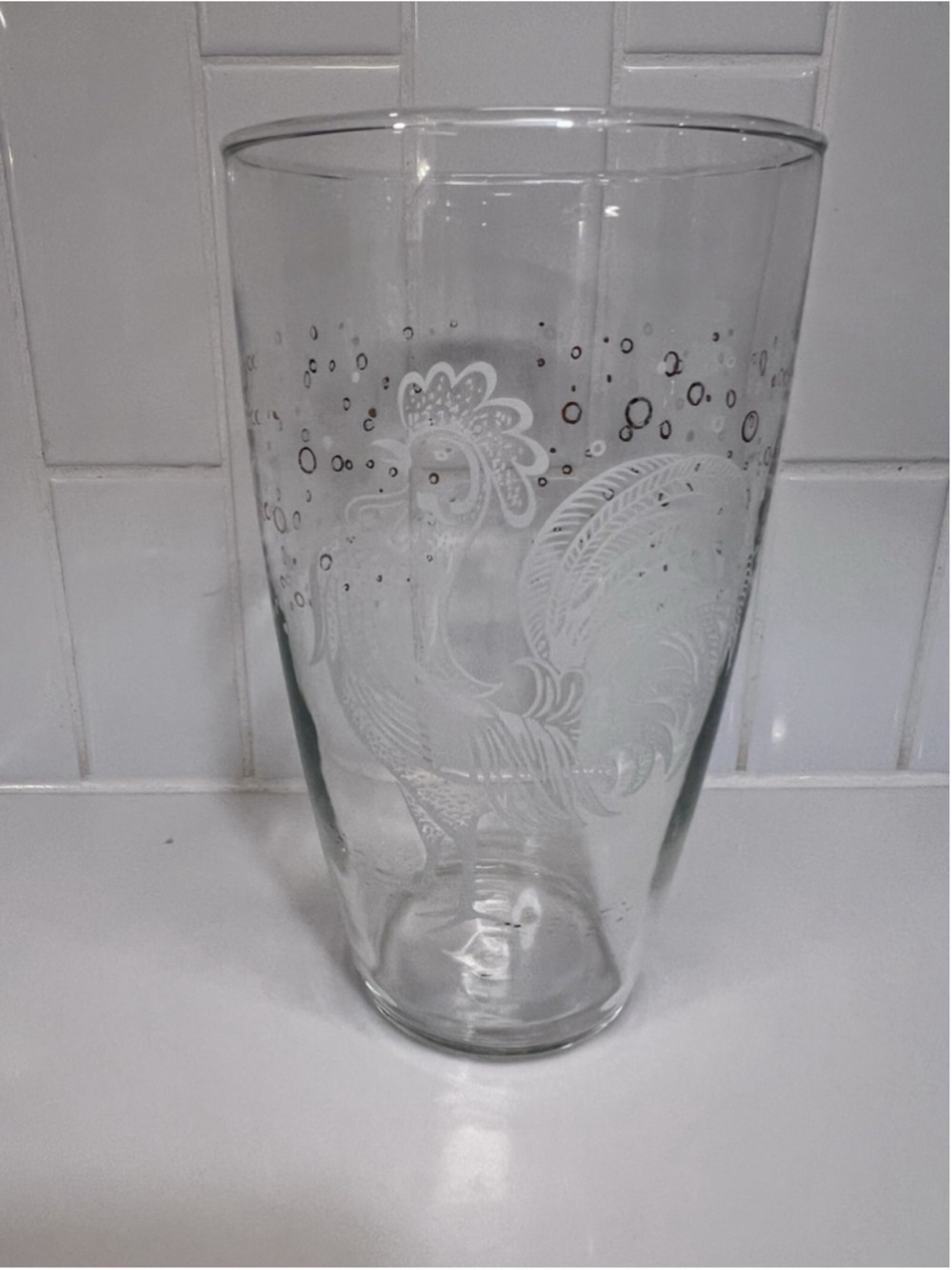 Vintage Libbey Glass Etched Rooster Cocktail Shaker Or Vase Farmhouse